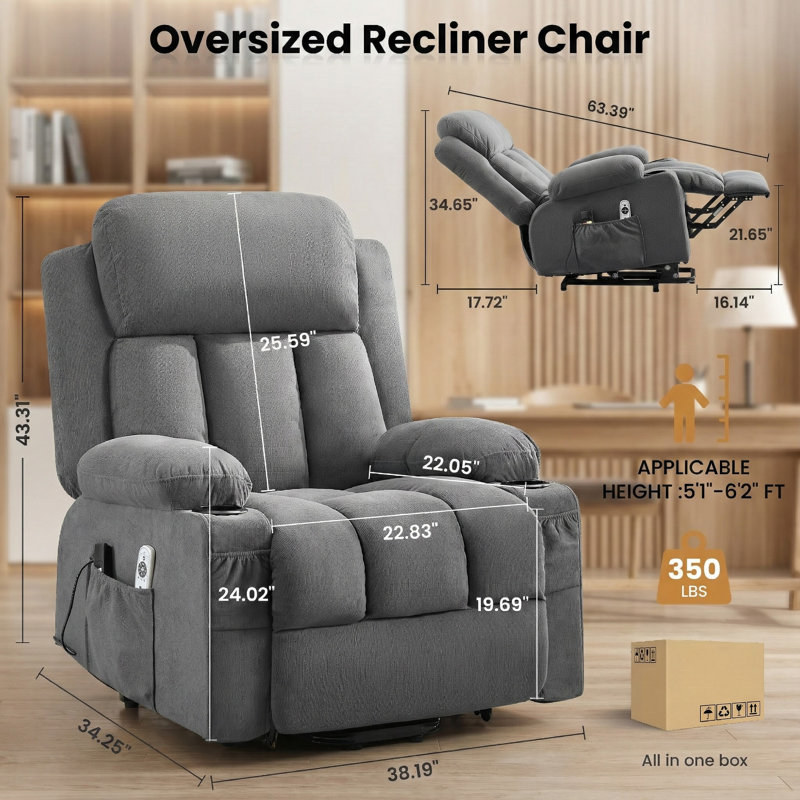 Fauteuil inclinable électrique ultra doux avec chaleur et massage, Gris