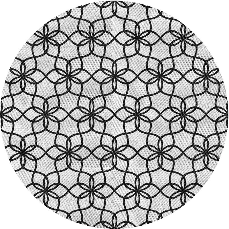 Tapis gris/zone noire à motifs, Rond 7 pi