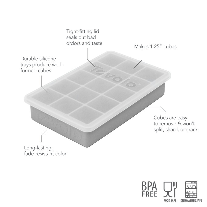 Perfect Cube Ice Tray With Lid, Oyster Gray