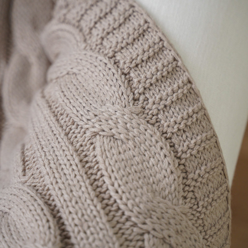 Khaki Cable Knit Acrylic Throw Blanket, 50" x 60"
