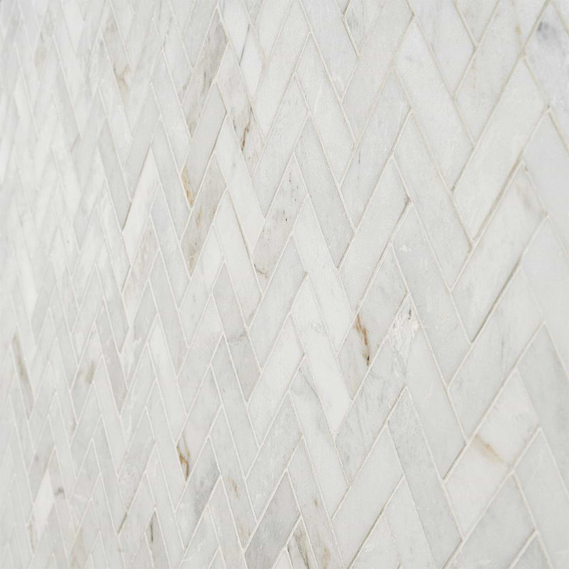 Alaska White Herringbone Polished Marble Tile