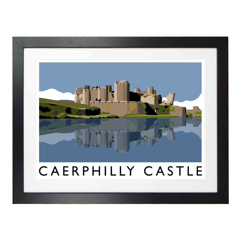 Caerphilly Castle by Richard O'Neil - Print, 33.5 cm H x 43.5 cm W x 2.2 cm D, Black Wood Frame