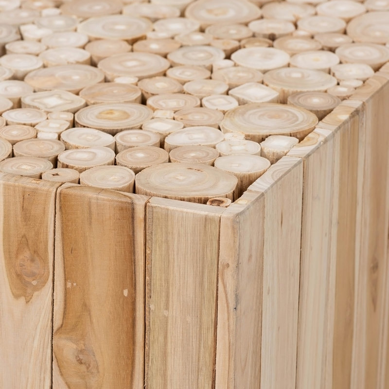 Table basse en teck naturel bohémien avec bûches en bois recyclées uniques, H 18,1 po x l 27,6 po x P 27,6 po