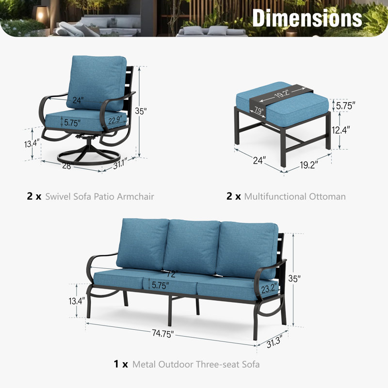 Tapasi Patio Conversation Set, Denim Blue, No