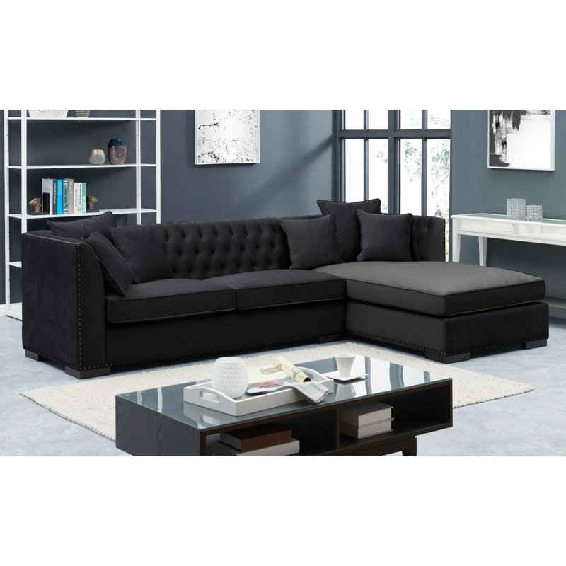 Melanie 4 Seater Velvet Corner Sofa , Black