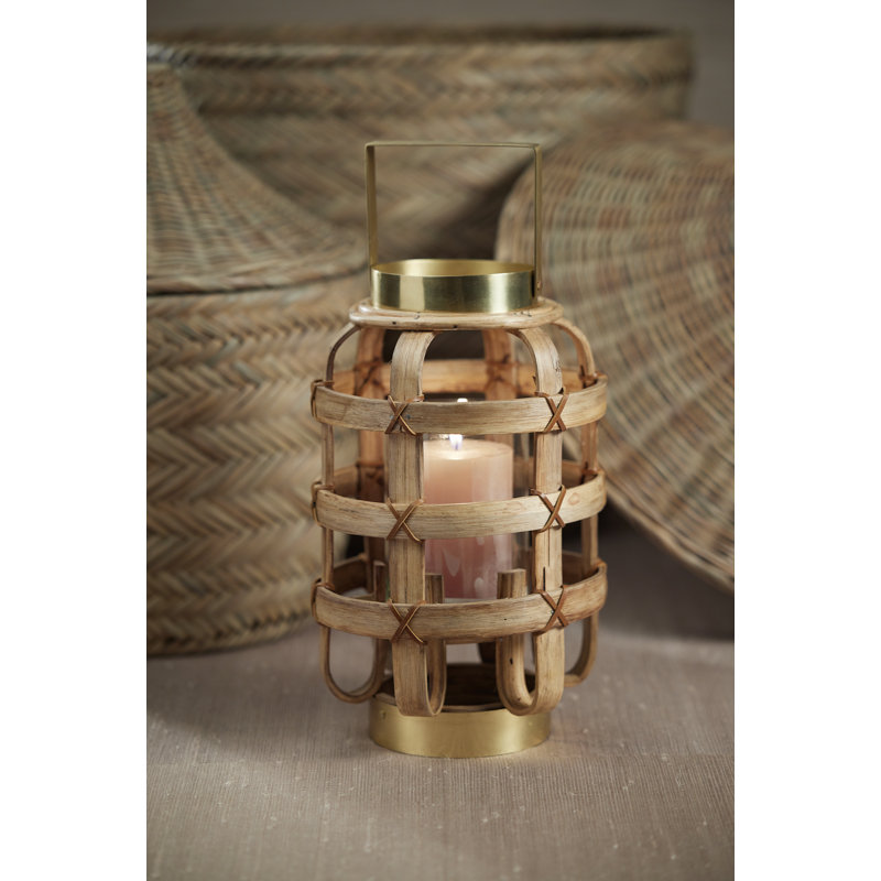 Bamboo Tabletop Lantern, 13" H x 8" W x 8" D