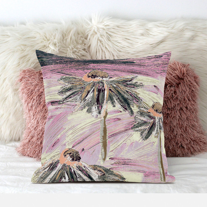 Floral Outdoor Reversible Throw Pillow, 20" x 20", Gray/Pink/Cream