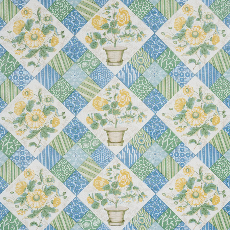 Tissu Caldwell Patchwork Chintz, Jaune / bleuet