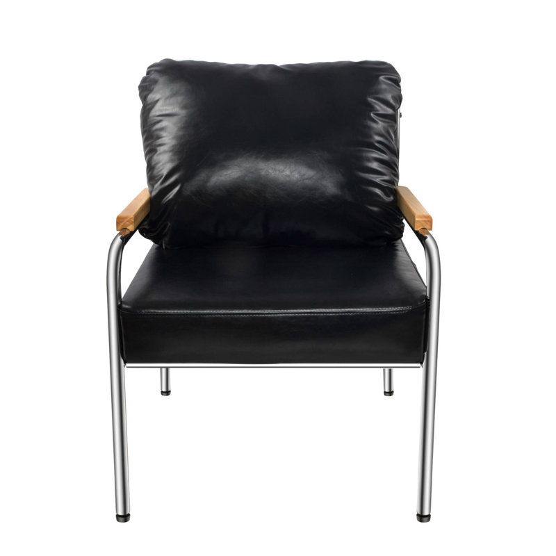 Fauteuil Mid-Century moderne en cuir et acier inoxydable, Noir