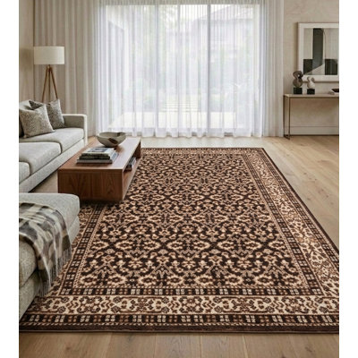 Tapis intérieur brun beige en laine noué à la main
