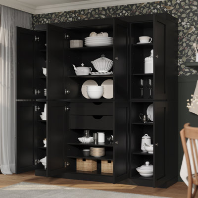 100% Solid Wood 65" Pantry Cabinet with Shaker Doors, 2-Drawers and Adjustable Shelves