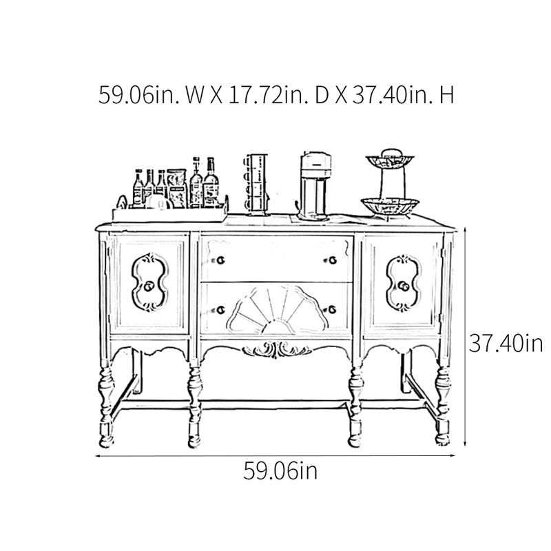 Console champêtre rétro, H 37,4 po x l 59,06 po x P 17,72 po