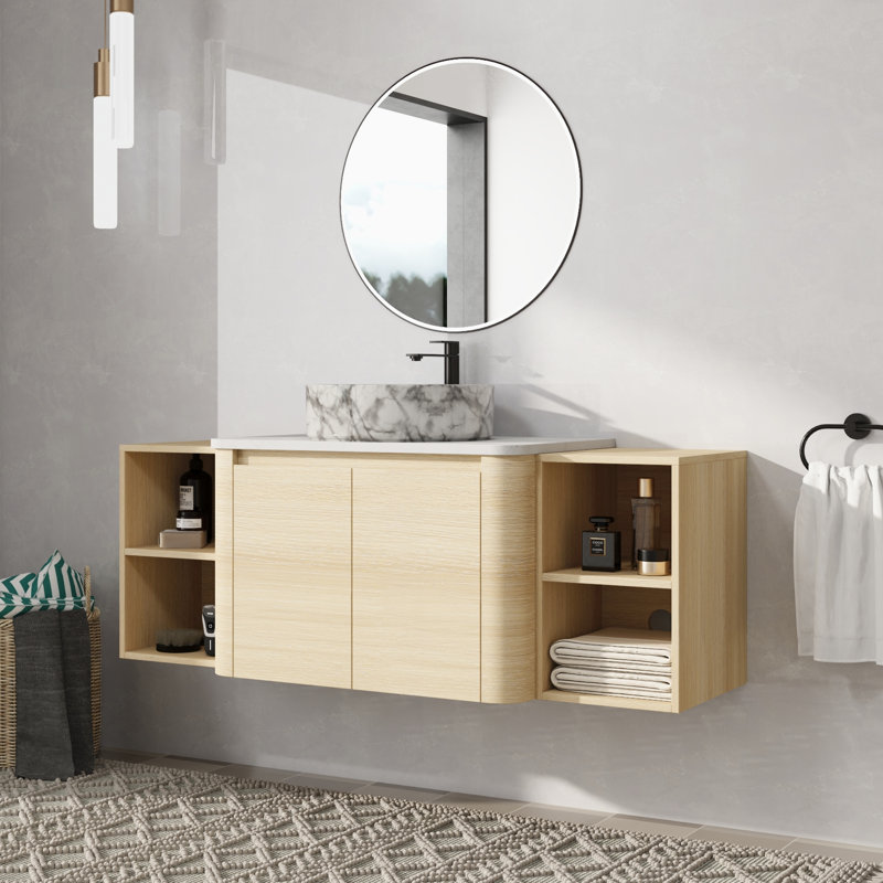 Meuble-lavabo mural simple 54 po avec lavabo en céramique, 54", Blanc / Gris