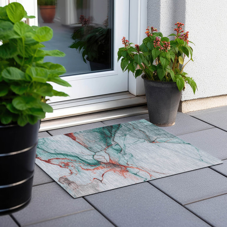 Machine Washable Indoor/Outdoor Cinead ACN1690 Teal Rug