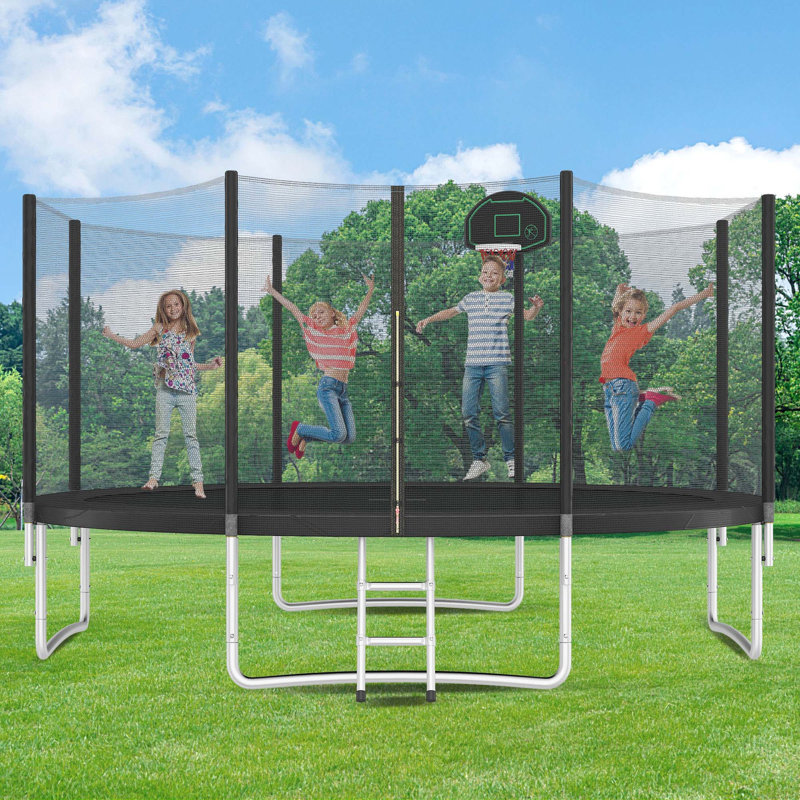 Trampoline polyvalent pour enfants avec caractéristiques de sécurité et fabrication durable, Noir