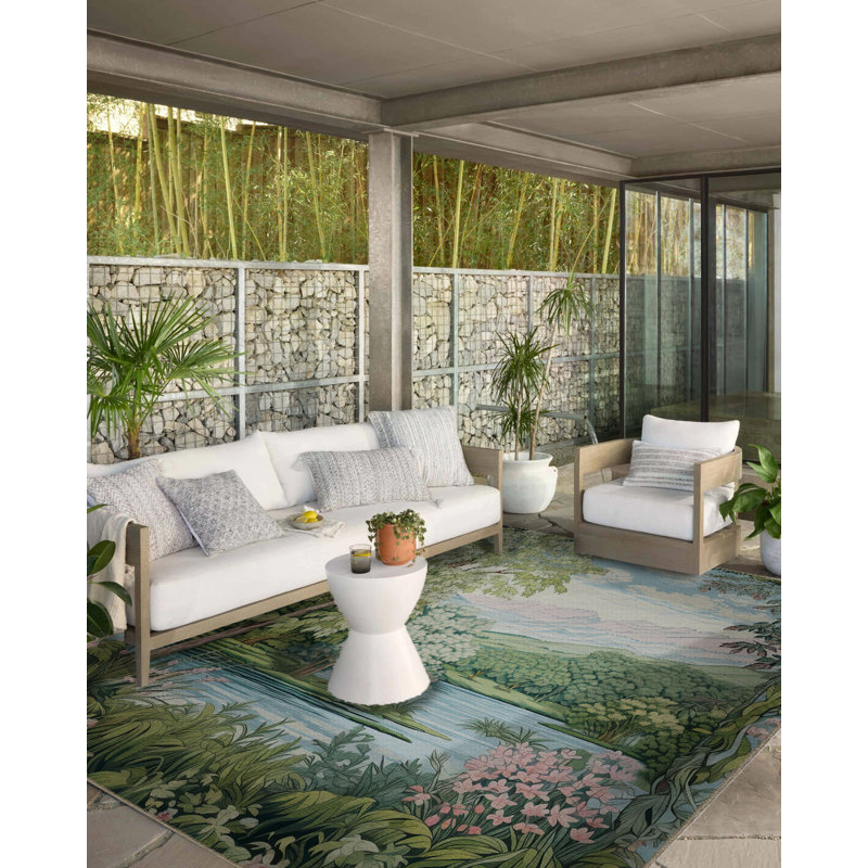 Tapis décoratif bleu et vert Paris, Rectangle 4 pi 11,06 po x 9 pi 10,11 po