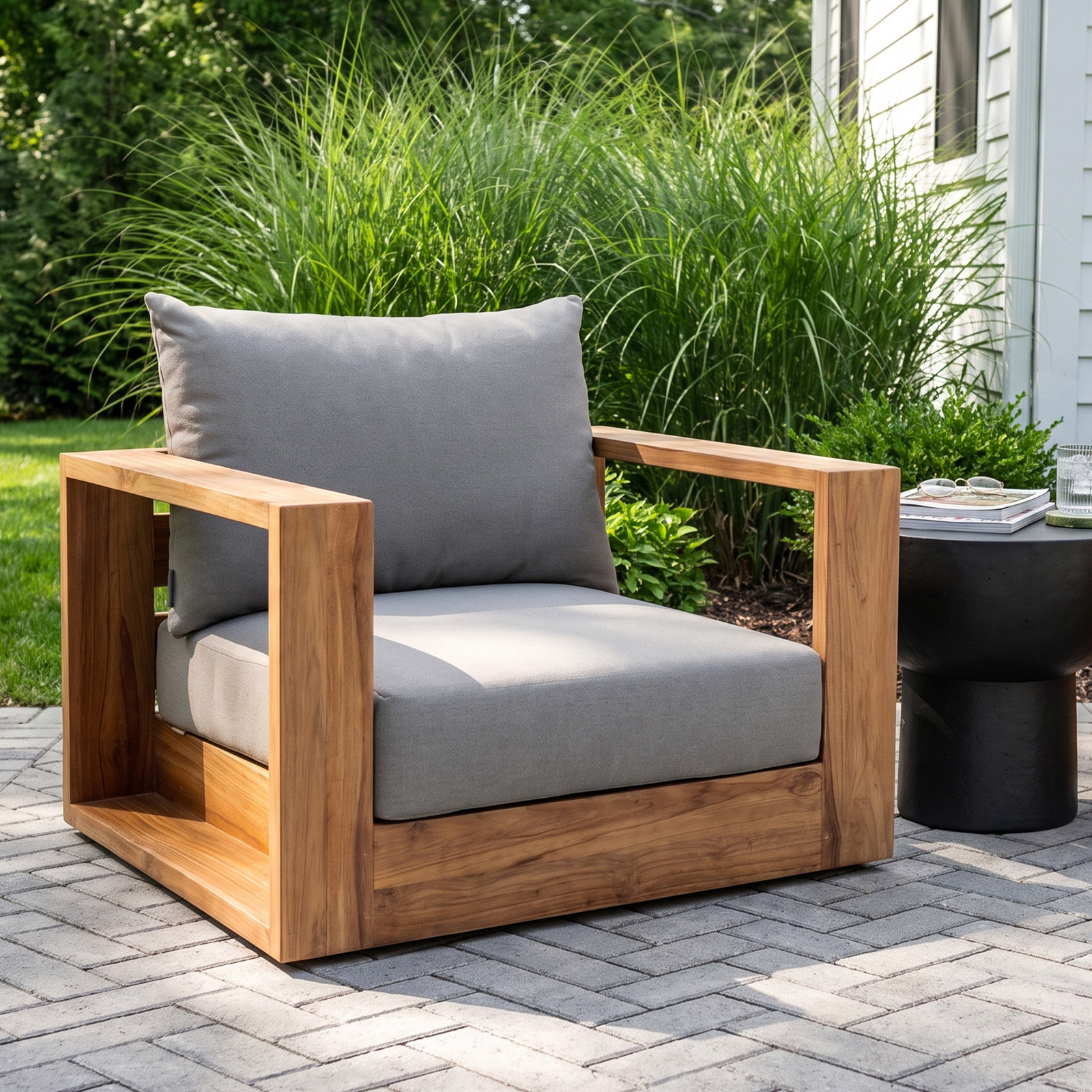 Tulum Teak Patio Lounge Chair, Gray