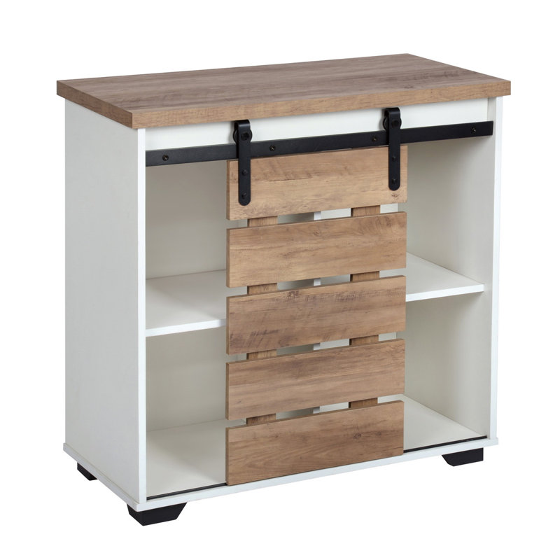 Armoire d'appoint 32 "à portes à lattes coulissantes, console de rangement à porte à lattes simple