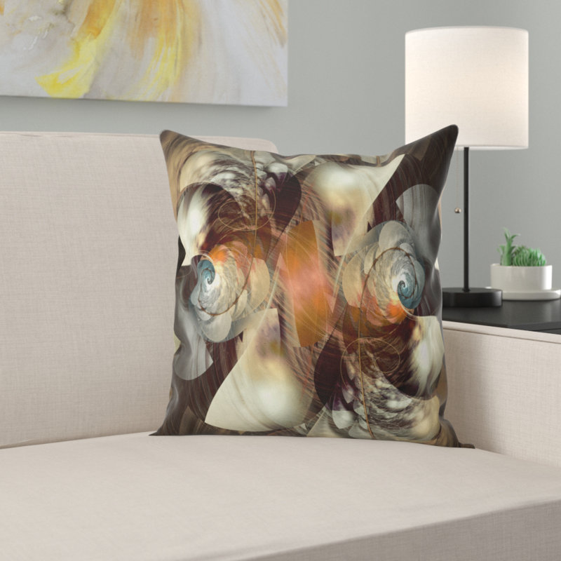 Œuvre d'art fractal brun - coussin imprimé abstrait, 16 po x 1 po, Coussin décoratif