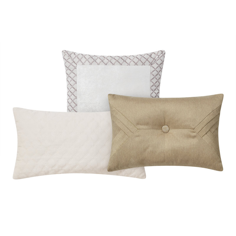 Waterford Maritana 3-Piece Decorative Throw Pillow Set with Inserts, Ivory, Gold and Silver