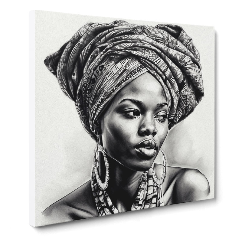 African Woman Drawing - Print, 35cm H x 35cm W x 3cm D
