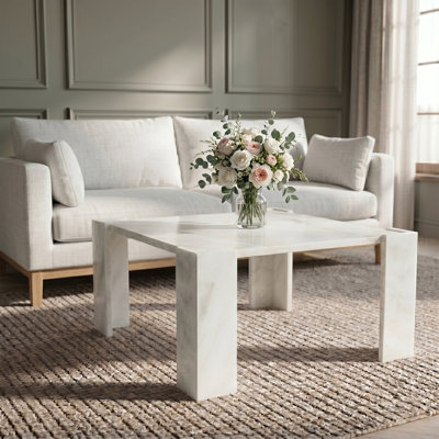 Table basse Abe en marbre véritable blanc