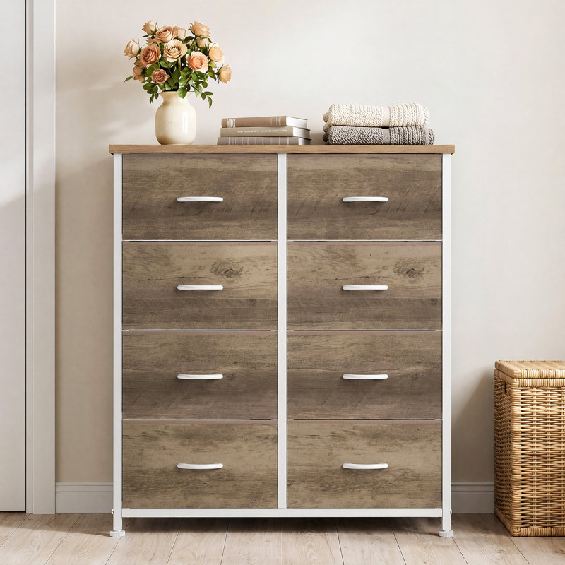 Commode de chambre à coucher avec commode haute 8 tiroirs, Chêne doré