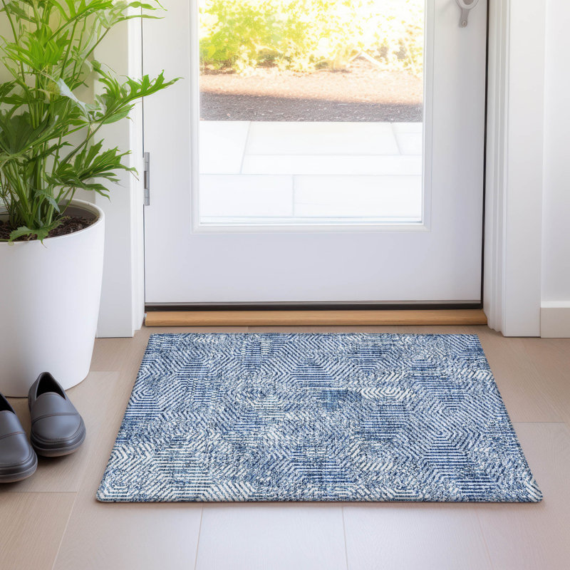 Premium Machine Washable Prisco Navy Rug, Rectangle 1'8" x 2'6"