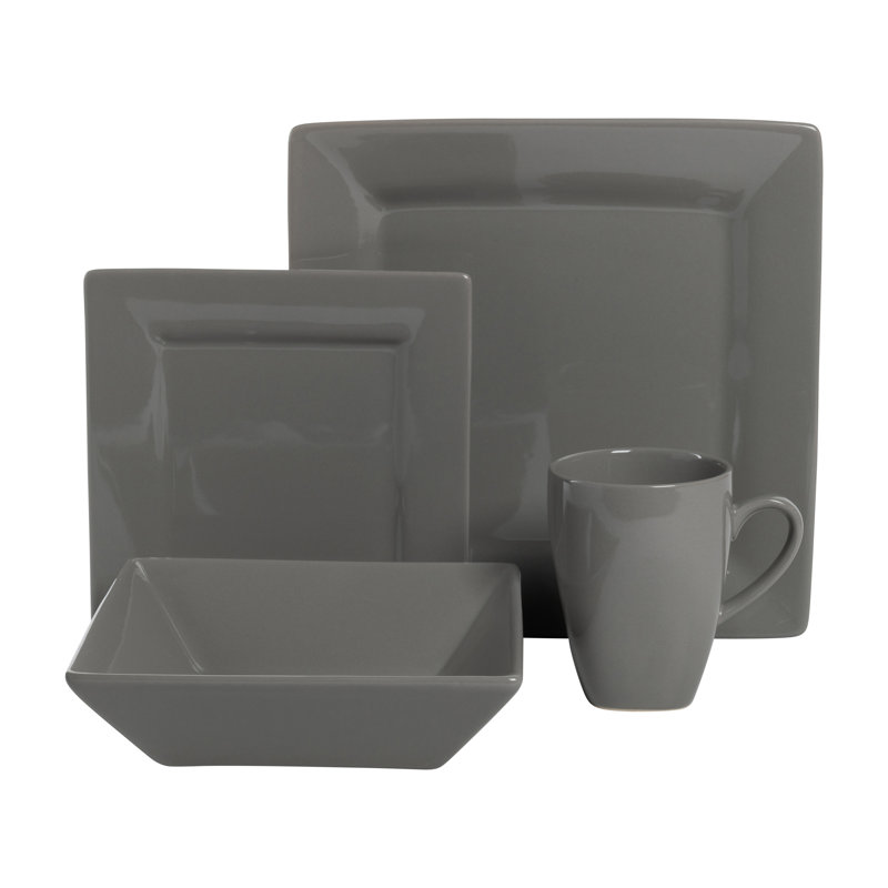 Nova Square Stoneware 38 Piece Dinnerware Set, Service for 6, Grey