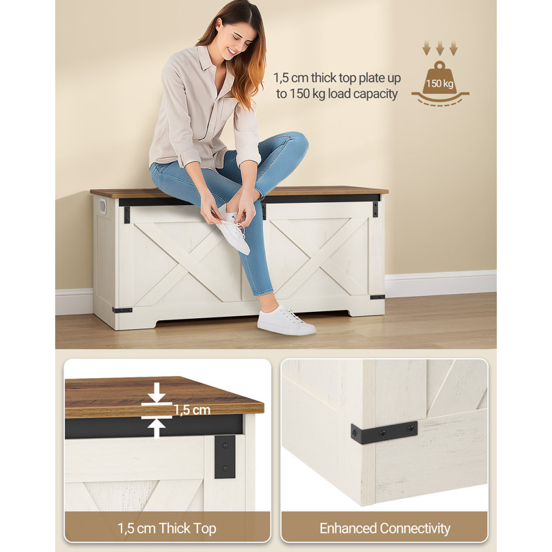 Storage Chest, Farmhouse Shoe Storage Bench with 2 Secure Hinge, Lift-Top Storages Bench, Bed End Stool, Wooden Storages Organizer 40 x 109 x 48.5 cm, for Bedroom