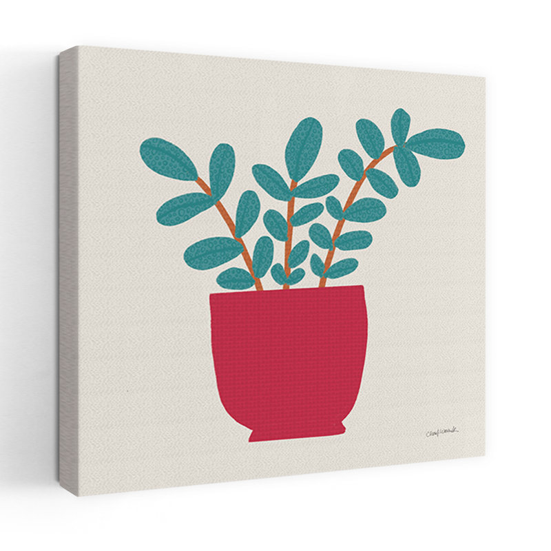 Art mural contemporain plante en pot, H 48 po x l 48 po