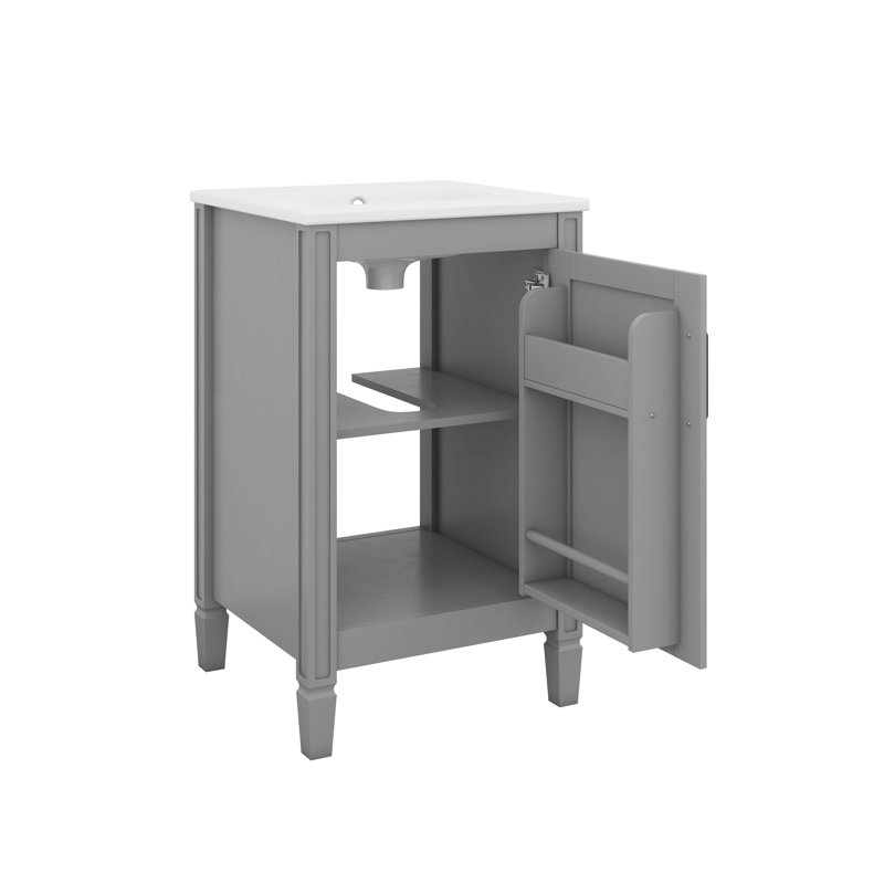 Meuble-lavabo de 20 po avec lavabo en céramique, tablette ajustable en U, support de porte, meuble-lavabo étroit, Gris
