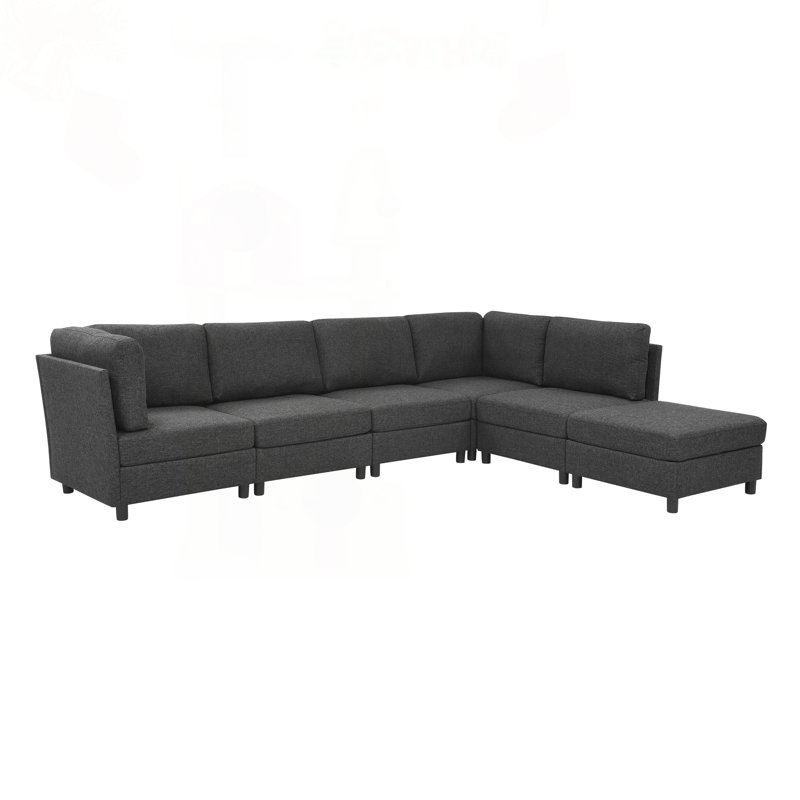 Canapé d'angle moderne avec repose-pieds librement configurable, L 94,5 po, Dark Grey Polyester