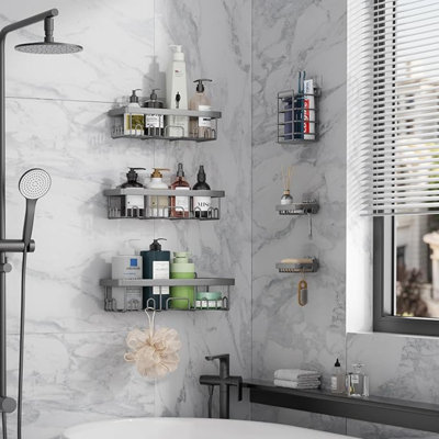 6-Pack Rustproof And Waterproof Shower Caddy,Adhesive Shelves Rack With Soap Holder, Large Capacity Bathroom Organizers And Storage, No Drilling Wall-Mounted Kitchen & Home Decor, Bath Decor