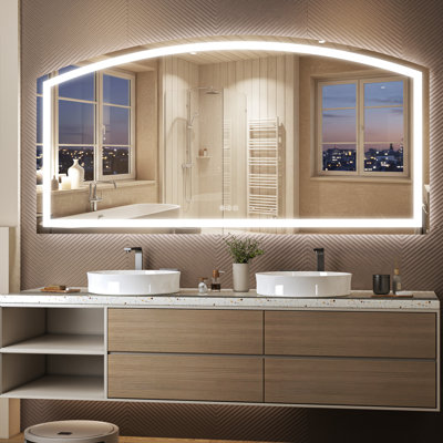 LED Bathroom Mirror with Lights Arched Vanity Mirror with Touch Sensor Lighted Mirror with Metal Frame Frontlit Anti-Fog Dimmable 3 Colors Temperature Shatterproof