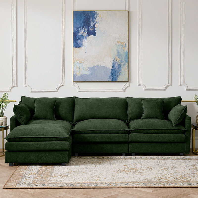 102" Chenille L-Shape Modular Sectional – Memory-Foam Cloud Seats, Movable Ottoman, DIY Bed or Chaise. No-Tool 30-Min Assembly