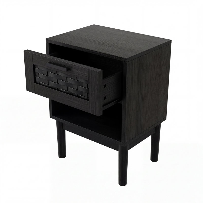40cm W Solid Wood Bedside Table, Black