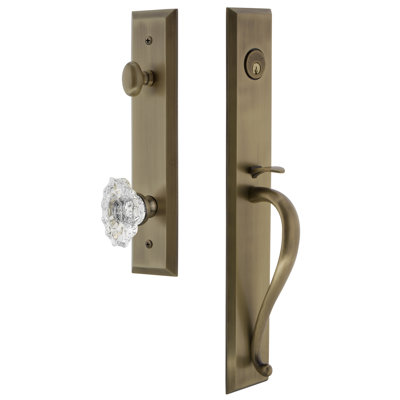 Fifth Avenue Handleset with Single Cylinder Deadbolt and Biarritz Door Knob and Rosette