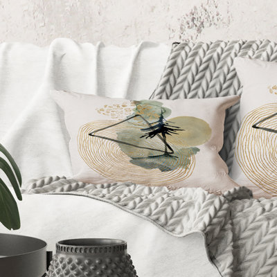 Rectangle, paysage abstrait de montagnes, lune et arbre - Coussin décoratif imprimé moderne