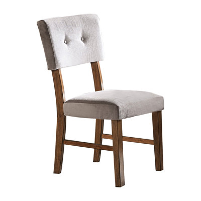 Oak Dining Chairs, Of 2, Mid-Century Modern, 19.75" Seat Width, Gray Button- 2 Modern Upholstery, Wooden Furniture