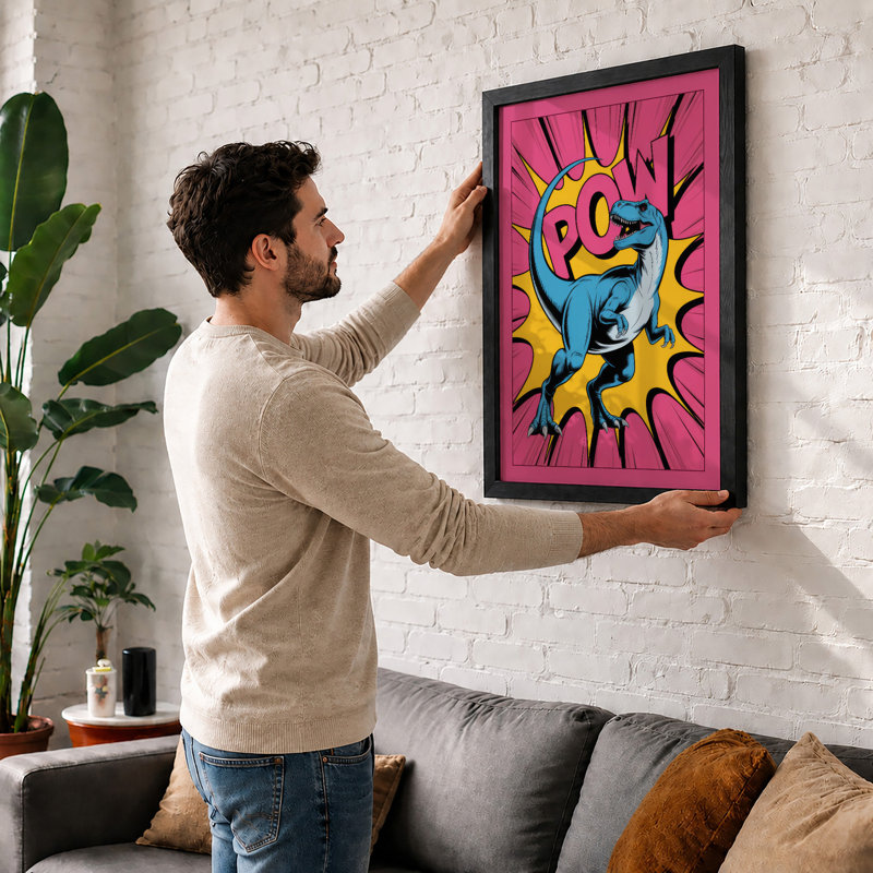 Dinosaur Pow Pop Art - Framed Print, Unframed, A1 - 84.1 x 59.4 cm