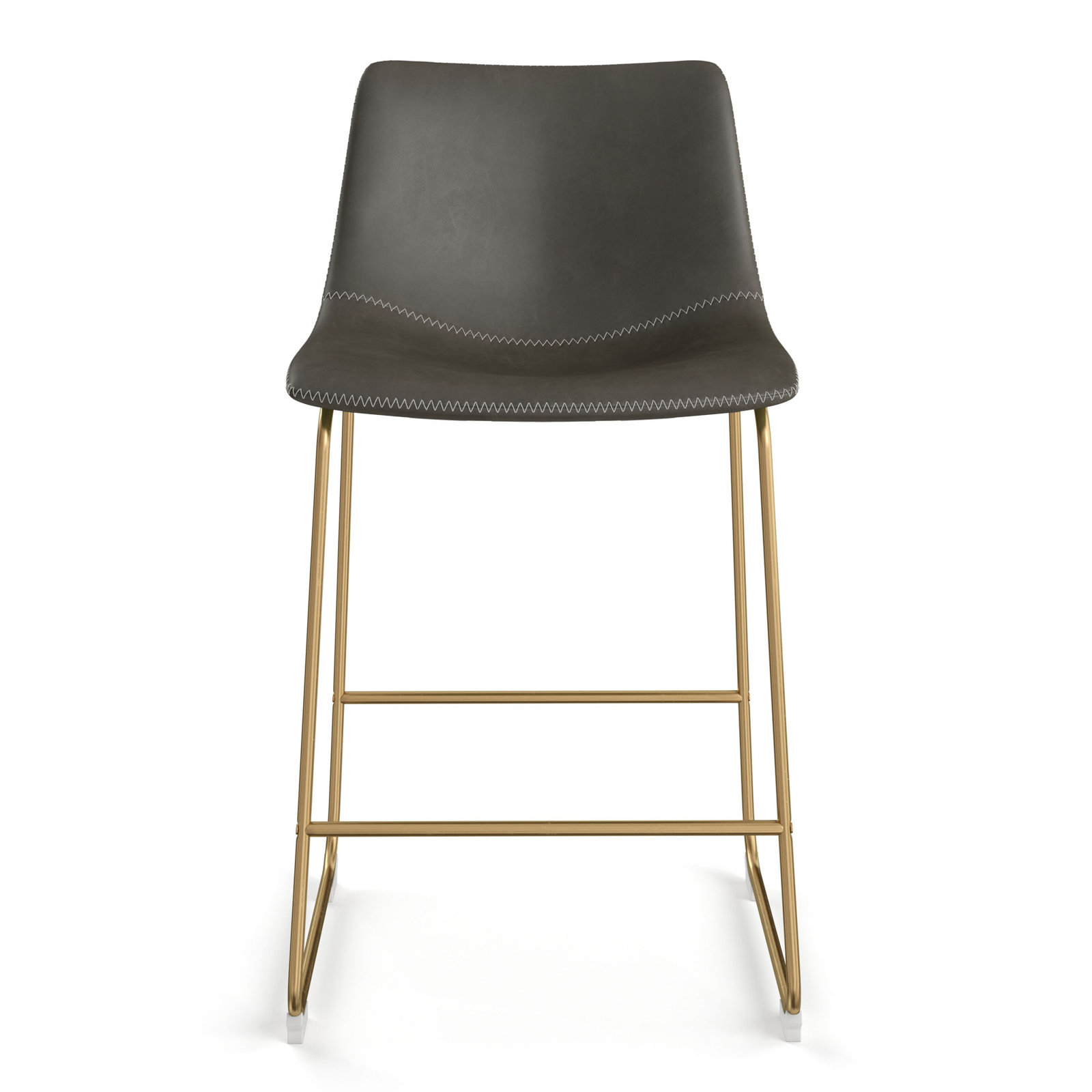 Nia Vegan Leather Bar & Counter Stool, Counter Stool (24" Seat Height), Gray, Gold
