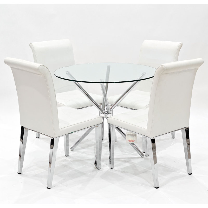 Desborough 4 - Person Dining Set, White, Chrome