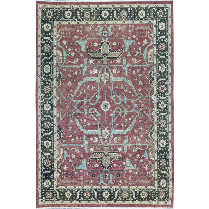 Tapis rouille et vert noué à la main de haute qualité