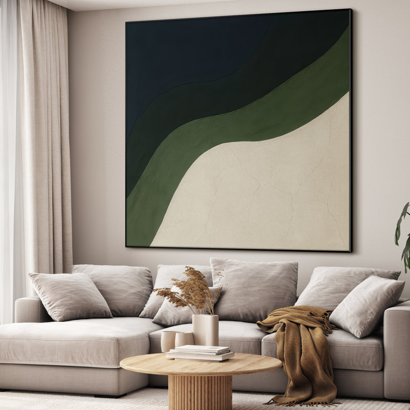 Extra Large Wall Art Fabric Print - Modern Neutral Abstract Geometric for Minimalist Home Artwork Decor for Living Room or Bedroom - "Frame Assembly Required (Unfinished Frame)"