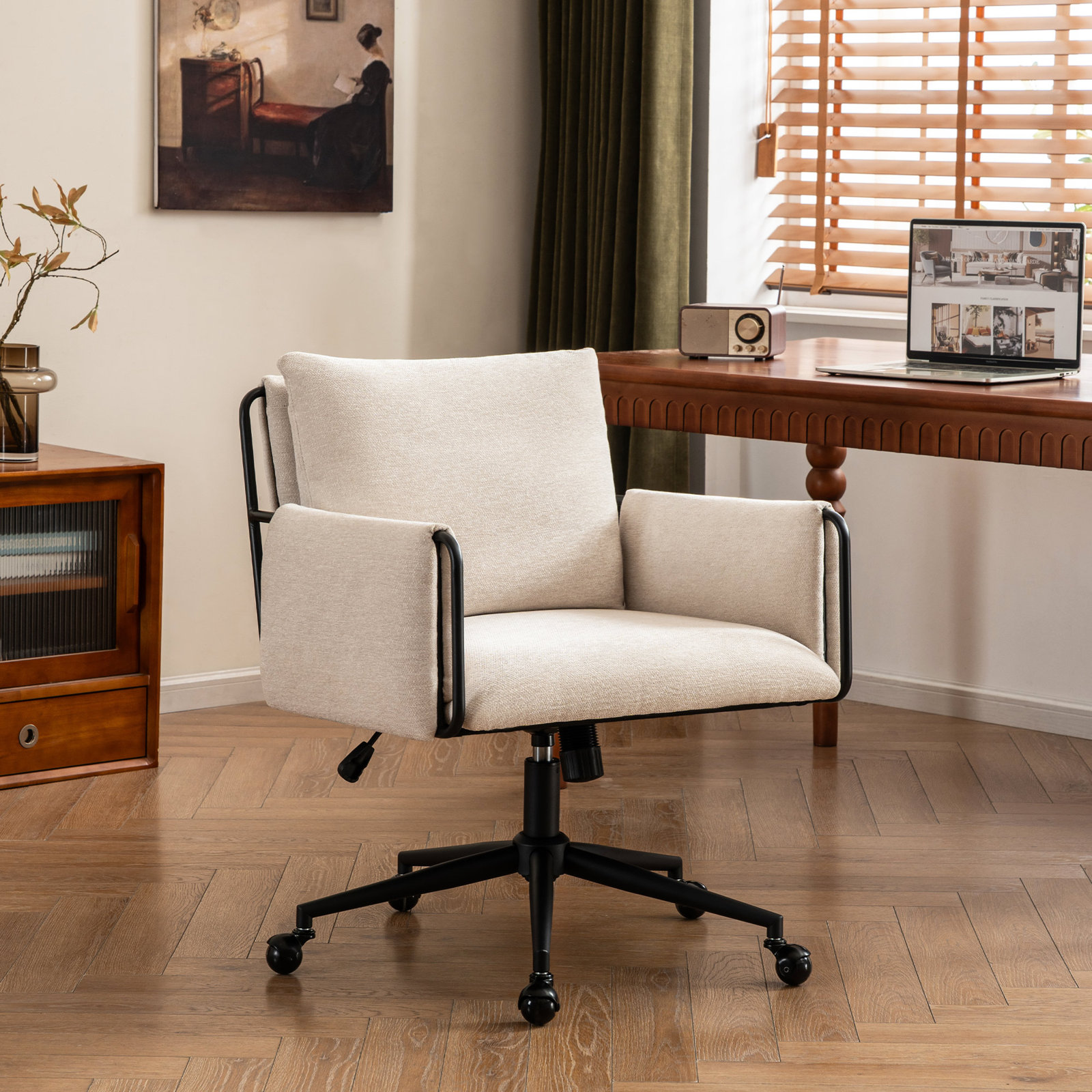 Arianna Office Chair with Lumbar Support, Beige Seat/ Black Frame