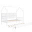 Lit simple blanc avec lit gigogne et tablette, structure, lit gigogne en bois semi-fermé, tablette pour horloges, toit