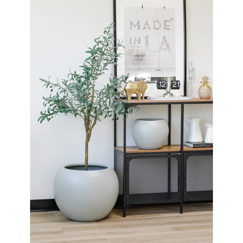 Pot de fleurs en fiberstone, Gris lisse, H 17 po x l 16 po x P 16 po