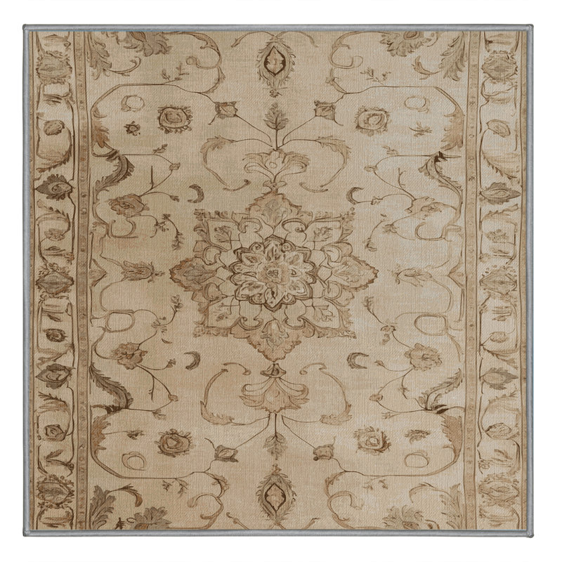 Tapis gris Tabriz lavable à la machine, Carré 6 pi