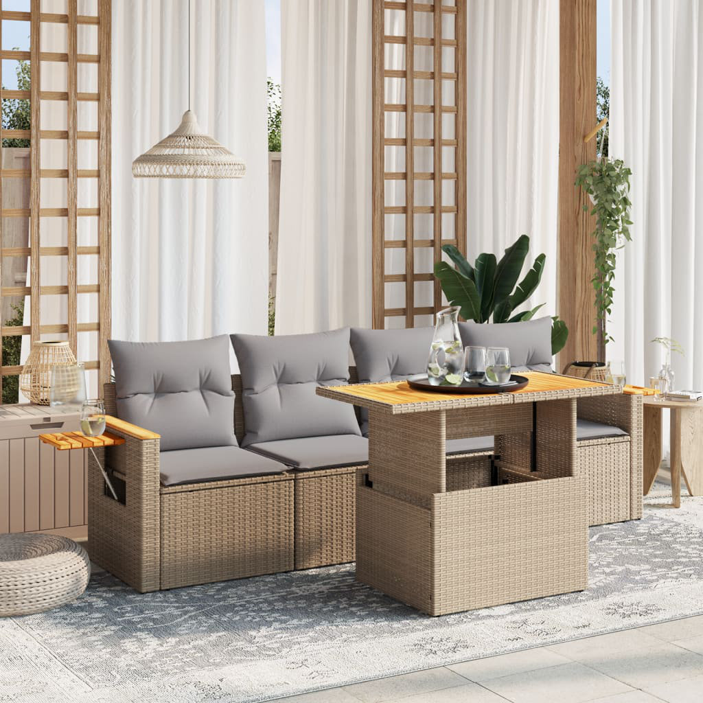 Vidaxl 5-Tlg. Garten-Sofagarnitur Mit Kissen Beige Poly Rattan